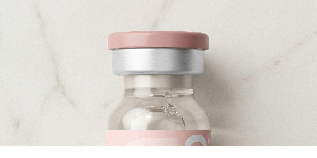 Sermorelin research peptide vial on white marble